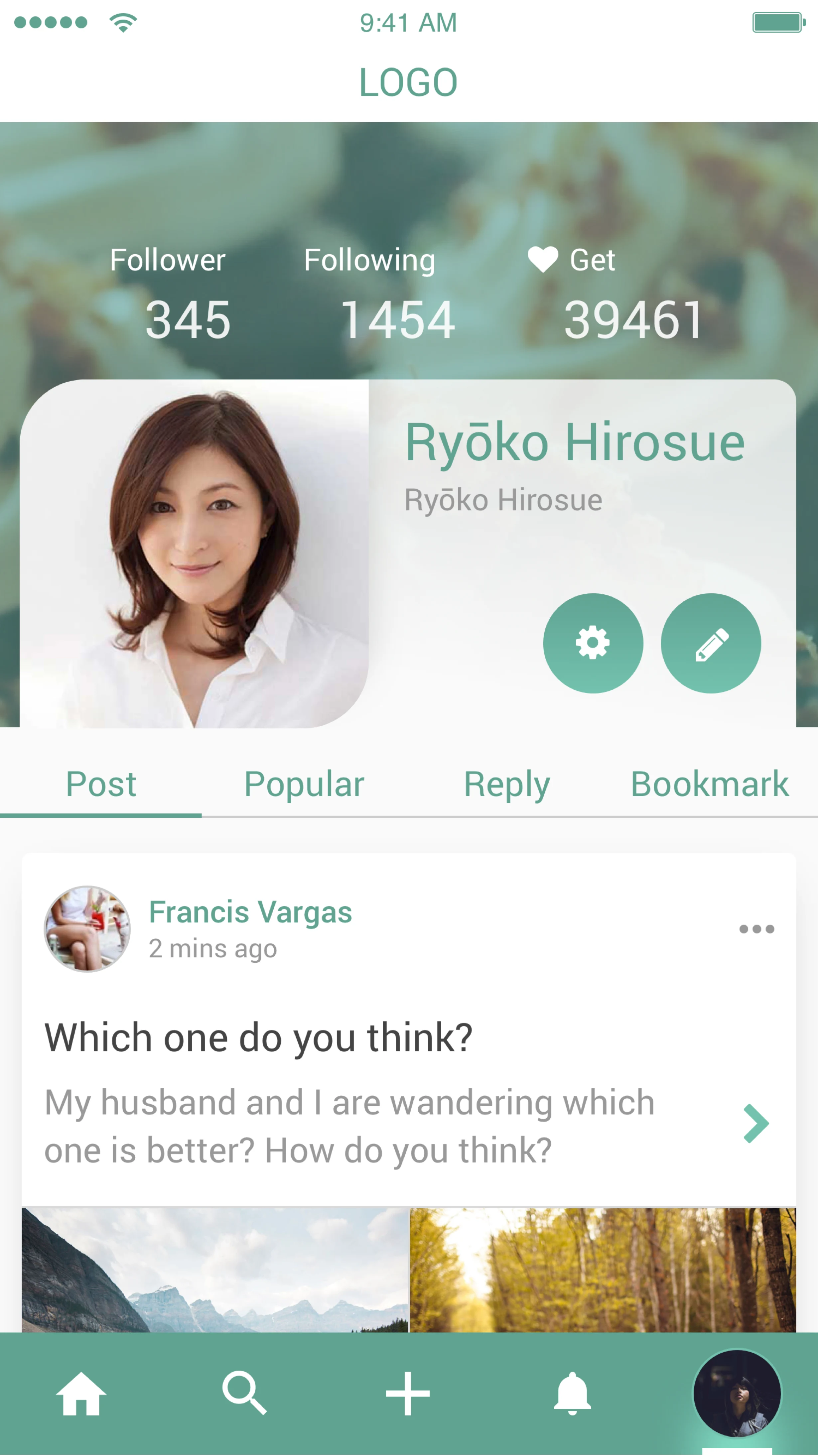 個人檔案頁面,顯示使用者的個人的貼文、回覆等。