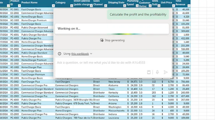 Microsoft Office Excel 的 Copilot 使用情境